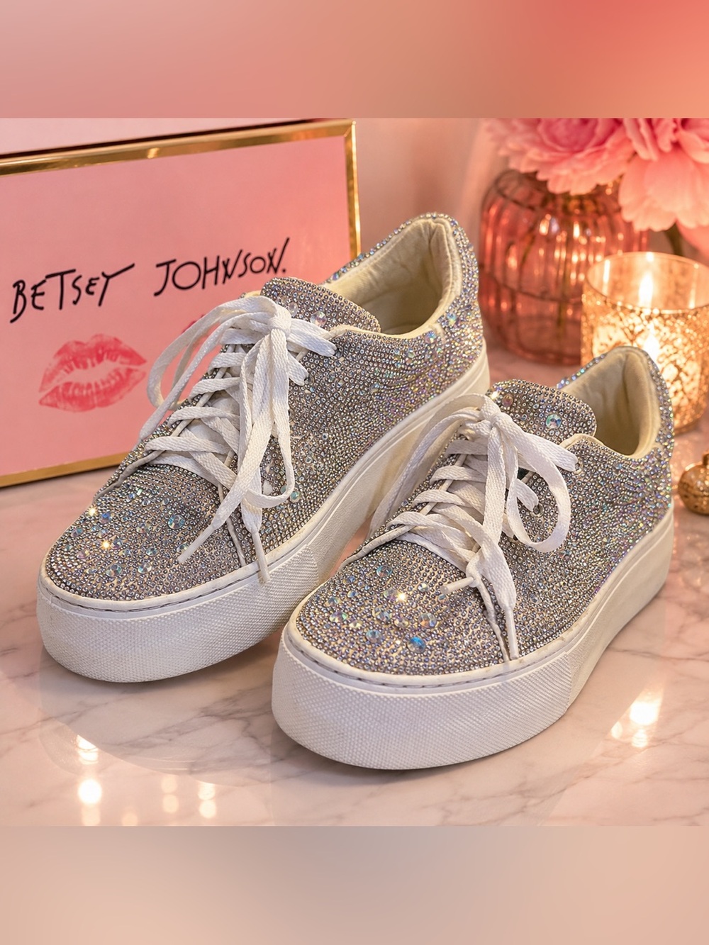 Betsey Johnson Bling Rhinestone Sneakers Size 6.5 Festival Glam Shoes